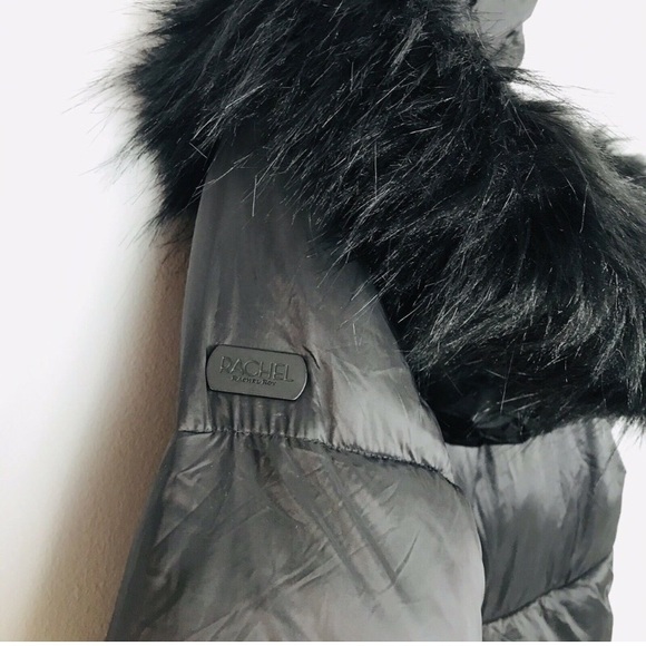 RACHEL ROY • Beautiful Black Hooded Puffer Coat with Faux Fur Trim - Picture 11 of 14